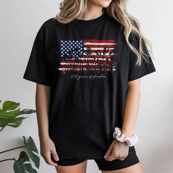 250 Years of Freedom T-Shirt | American Flag Wildflower Art Design | Soft Cotton Patriotic Tee | Fourth of July Gift for Her