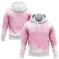 3D Pink White Winter Design Sweatshirt, Custom Christmas Snowflake Hoodie, Personalized Sports Pullover, Xmas Holiday Fan Present