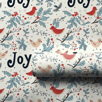 Festive Holly Berry Gift Wrap, Winter Bird Joy Christmas Wrapping Paper, Botanical Xmas Wrapping Paper