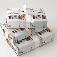 Church Steeple Town Gift Wrap, Snowy Christmas Village Wrapping Paper, Watercolor Holiday Wrapping Paper, Festive Winter Wrapping Paper