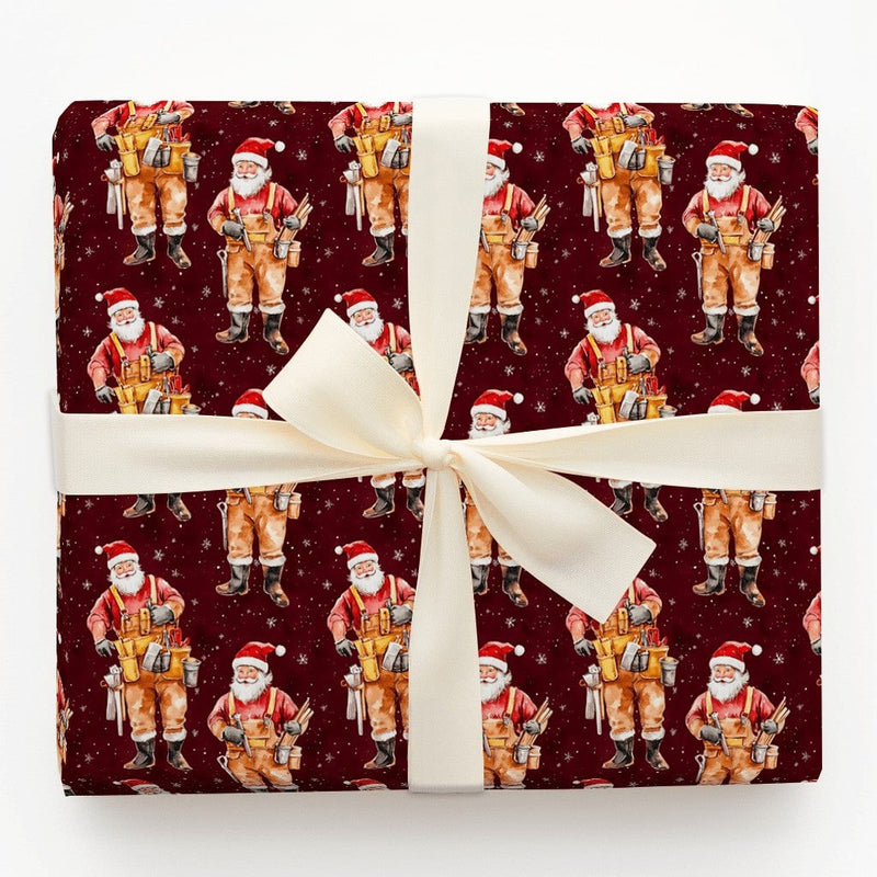 Carpenter Christmas Gift Wrap, Handyman Santa Wrapping Paper, Tool Belt Contractor Holiday Wrapping Paper, DIY Lover Xmas Gift Wrap Roll