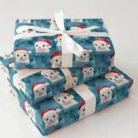 Adorable Santa Hat Pet Gift Wrap, Ferret Christmas Wrapping Paper, White Ferret Animal Wrapping Paper, Winter Holiday Aesthetic Wrapping Paper