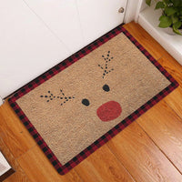 Red Buffalo Plaid Welcome Mat, Rudolph Christmas Doormat, Reindeer Holiday Entryway Mat, Adorable Xmas Front Door Mat, Winter Decor Present