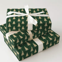 Forest Green Holiday Gift Wrap Roll, Gold Pine Tree Christmas Wrapping Paper, Winter Tree Wrapping Paper, Festive Xmas Gift Wrapping Paper