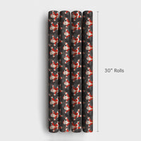 Charcoal Dark Holiday Gift Wrap, Dancing Santa Christmas Wrapping Paper, Whimsical Xmas Wrapping Paper, Festive Santa Gift Wrap Roll