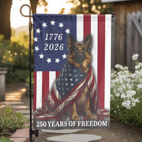 Patriotic German Shepherd Garden Flag | 250 Years of Freedom 1776-2026 US Semiquincentennial Double Sided | Weatherproof Polyester | American Dog Lover Gift