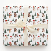 Equestrian Santa Hat Gift Wrap, Christmas Horse Wrapping Paper, Watercolor Horse Wrapping Paper Roll, Winter Animal Holiday Gift Wrap