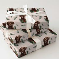 Dog Wreath Holiday Gift Wrap, Chocolate Labrador Christmas Wrapping Paper, Pet Lover Wrapping Paper, Festive Winter Puppy Gift Wrap Roll