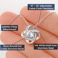 Christmas Present for Mom from Daughter, Love Knot Necklace for Mom, 18k Yellow Gold Finish Necklace, Cubic Zirconia Crystal Pendant Necklace