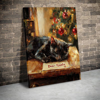 Sleeping Kitty Dear Santa Letter Poster, Christmas Black Cat Canvas Wall Art, Adorable Holiday Pet Print, Digital Download Decor Present