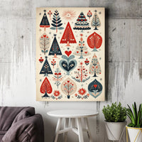 Nordic Winter Forest Canvas Wall Art, Scandinavian Christmas Trees Folk Art Canvas Print, Holiday Digital Download Home Decor Present