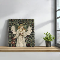 Victorian Holly Berry Damask Canvas, Christmas Angel Square Canvas Wall Art, Holiday Religious Wall Art, Vintage Xmas Canvas Print