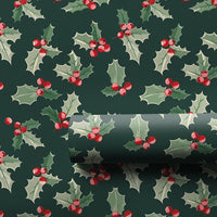 Dark Green Botanical Berry Gift Wrap, Christmas Holly Wrapping Paper, Traditional Winter Wrapping Paper, Festive Holiday Gift Wrap Roll