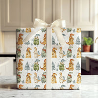 Watercolor Dino Gift Wrap, Winter Dinosaur Wrapping Paper, Christmas Dinosaur Wrapping Paper, Holiday Dino Gift Wrap, Kids Birthday Paper