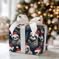 Santa Hat Animal Holiday Gift Wrap, Christmas Sloth Wrapping Paper, Whimsical Navy Winter Wrapping Paper, Festive Present Wrapping Paper