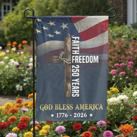 Christian American Garden Flag | Faith Freedom 250 Years Commemorative Design | Double Sided Premium Polyester | Patriotic Home Decor Gift