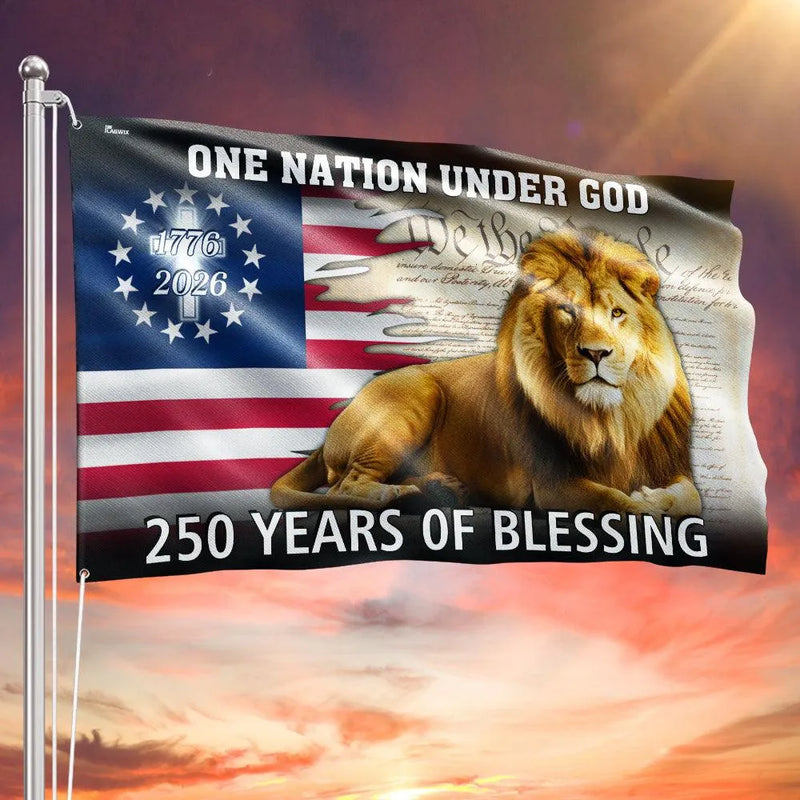 Lion Of Judah American Flag | One Nation Under God 250 Years Blessing | UV-Resistant Polyester Garden Flag | Patriotic Home Decor