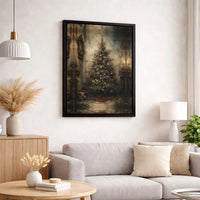 Moody Rustic Holiday Canvas Wall Art, Vintage Christmas Tree Canvas Print, Festive Winter Canvas, Printable Digital Download Present