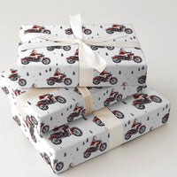 Red Motorcycle Christmas Gift Wrap, Biker Santa Wrapping Paper, Pine Tree Winter Santa Wrapping Paper, Holiday Biker Gift Wrap Roll