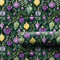 Festive Holiday Foliage Gift Wrap, Watercolor Christmas Ornament Wrapping Paper, Green Ornament Gift Wrap, Botanical Xmas Wrapping Paper