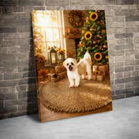 Holiday Puppy Sunflower Wall Art, Sunflower Christmas Dog Canvas, Festive Dog Christmas Tree Canvas Print, Autumn Sunflower Dog Decor
