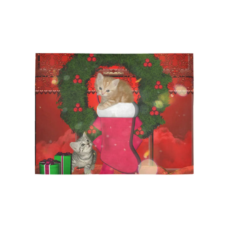 Holiday Cat in Stocking Hallway Runner Rug, Christmas Kitten Runner Rug, Adorable Xmas Pet Floor Mat, Festive Winter Decor, Cat Lover Present