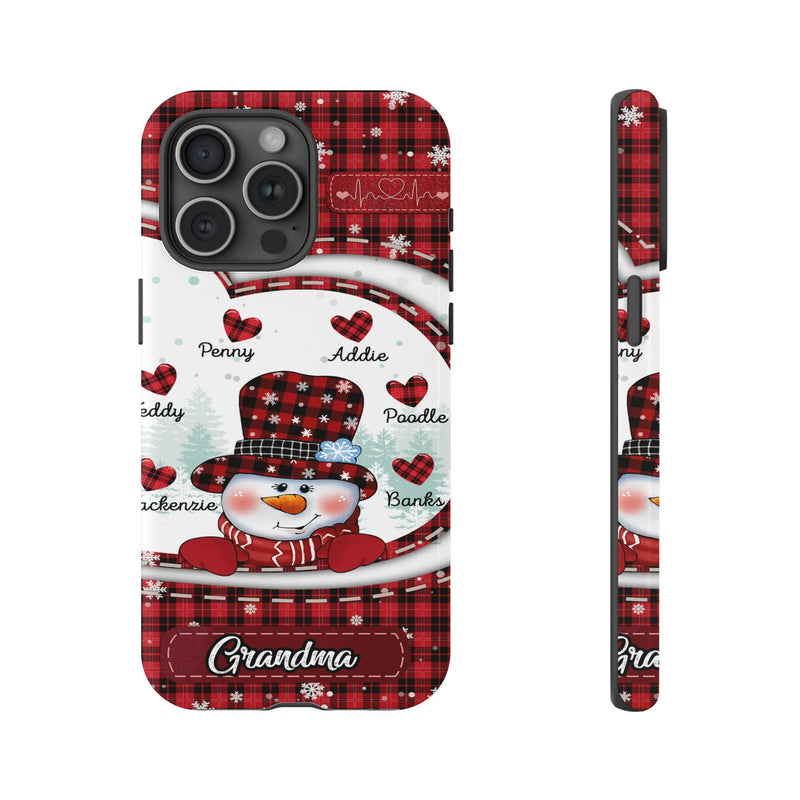 Buffalo Plaid Grandma Christmas Holiday iPhone Case, Snowman Phone Case for iPhone, Dual Layer Tough Phone Cover, Winter Grandma Present