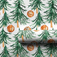 Watercolor Pine Tree Gift Wrap, Basketball Christmas Wrapping Paper, Sports Holiday Present Paper, Basketball Fan Christmas Gift Wrap