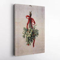 Vintage Botanical Christmas Holiday Illustration, Mistletoe Canvas Wall Art Download, Farmhouse Winter Wall Decor, Printable Art