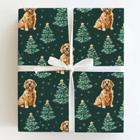 Green Holiday Dog Gift Wrap, Golden Retriever Christmas Wrapping Paper, Winter Retriever Wrapping Paper, Christmas Tree Dog Present Paper