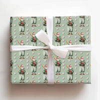 Vintage Baseball Gift Wrap, Baseball Santa Wrapping Paper, Sage Green Holiday Wrapping Paper, Sports Fan Christmas Gift Wrap Roll