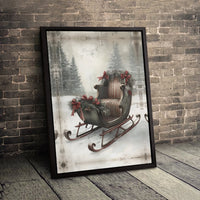 Winter Forest Scene Canvas Art, Vintage Christmas Sleigh Canvas Print, Snowy Holiday Wall Decor Canvas, Christmas Wall Art Canvas