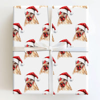 Santa Hat Farm Animal Gift Wrap Roll, Adorable Chicken Christmas Wrapping Paper, Farmhouse Holiday Wrapping Paper, Humorous Hen Xmas Gift Wrap