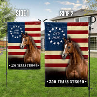 Patriotic Horse Garden Flag 250 Years Strong | Betsy Ross 1776-2026 Design | Double-Sided UV-Resistant Polyester | Americana Farm Decor