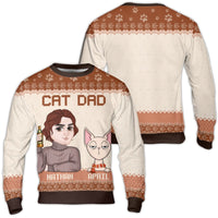 Custom Cartoon Face Christmas Sweater, Personalized Cat Dad Ugly Christmas Sweater, Humorous Pet Holiday Sweater, Cat Lover Crewneck Sweatshirt