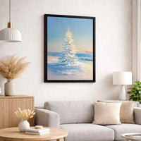 Snowy Winter Landscape Wall Art, White Christmas Tree Canvas Print, Impressionist Holiday Poster, Winter Tree Digital Download Wall Decor