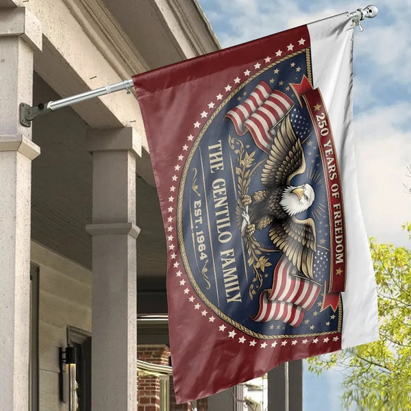 Personalized Patriotic House Flag | American Eagle 250 Years of Freedom | Double-Sided Premium Polyester | Custom Family Name Outdoor Decor Gift