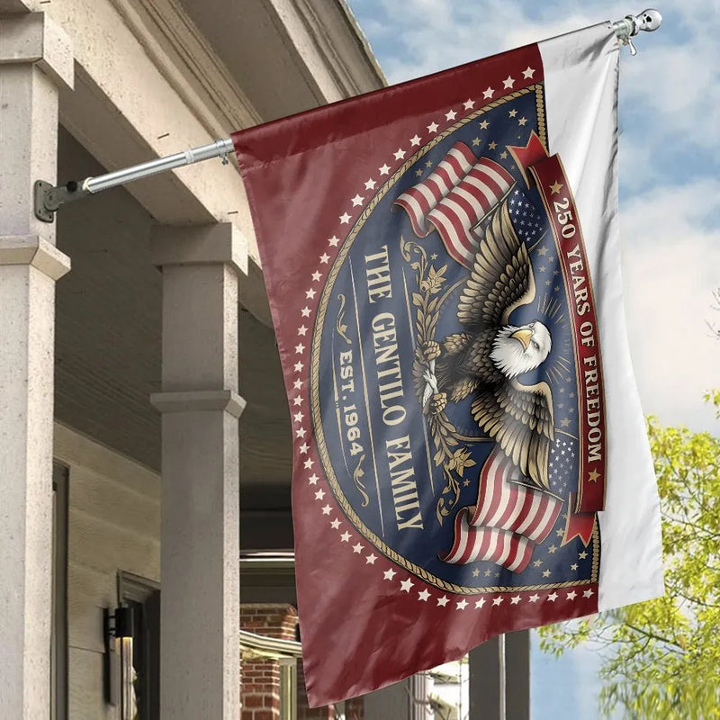 Personalized Patriotic House Flag | American Eagle 250 Years of Freedom | Double-Sided Premium Polyester | Custom Family Name Outdoor Decor Gift