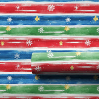 Colorful Snowflake Holiday Gift Wrap, Festive Watercolor Stripe Christmas Wrapping Paper, Winter Star Gift Wrapping Paper, Roll Gift Wrap