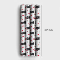 Dog Santa Hat Gift Wrap, Black Poodle Christmas Wrapping Paper, Holiday Puppy Wrapping Paper Roll, Pet Lover Xmas Gift Wrap Roll