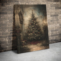 Moody Dark Oil Painting Wall Art, Vintage Christmas Tree Poster, Rustic Holiday Evergreen Print, Winter Festive Decor, Digital Download