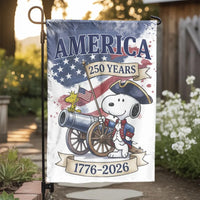 Patriotic America 250 Years Garden Flag | Revolutionary War Cartoon Dog & Cannon | Double-Sided Premium Polyester | 1776-2026 USA Semiquincentennial Gift