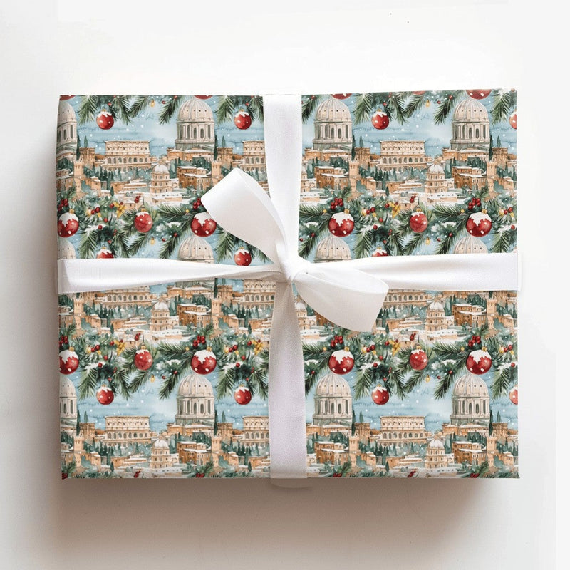 Watercolor Colosseum Gift Wrap, Rome Christmas Wrapping Paper, Snowy Italy Holiday Wrapping Paper, European Travel Winter Wrapping Paper
