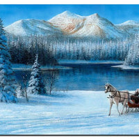 Vintage Winter Lake Metal Sign, Sleigh Ride by the Lake Metal Sign, Rustic Snowy Sleigh Wall Art, Christmas Holiday Metal Sign, Cabin Decor