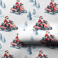Watercolor Winter Forest Gift Wrap Paper, Santa Snowmobile Christmas Wrapping Paper, Snowmobile Holiday Wrapping Paper, Xmas Gift Wrap Roll
