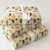 Pine Branch Christmas Gift Wrap, Vintage Gold Ornament Wrapping Paper, Rustic Holiday Present Wrap, Botanical Xmas Gift Wrapping Paper