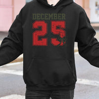 Retro Holiday Graphic Sweatshirt, December 25 Christmas Hoodie, Vintage Distressed Xmas Hooded Pullover, Winter Holiday Party Hoodie