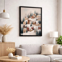 Snowy Mountain Town Landscape Canvas Print, Winter Village Canvas Wall Art, Comfy Holiday Wall Decor, Christmas Scenery Painting, Cabin Art