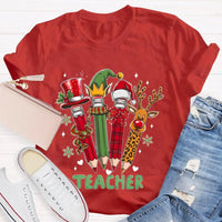 Reindeer Antlers Educator Graphic Tee, Christmas Pencil Deer Teacher Shirt, Festive Classroom Holiday T-Shirt, Teacher Xmas Present