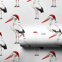 Santa Hat Bird Holiday Gift Wrap, Christmas Stork Wrapping Paper, Watercolor Winter Animal Wrapping Paper, Festive Whimsical Wrapping Paper